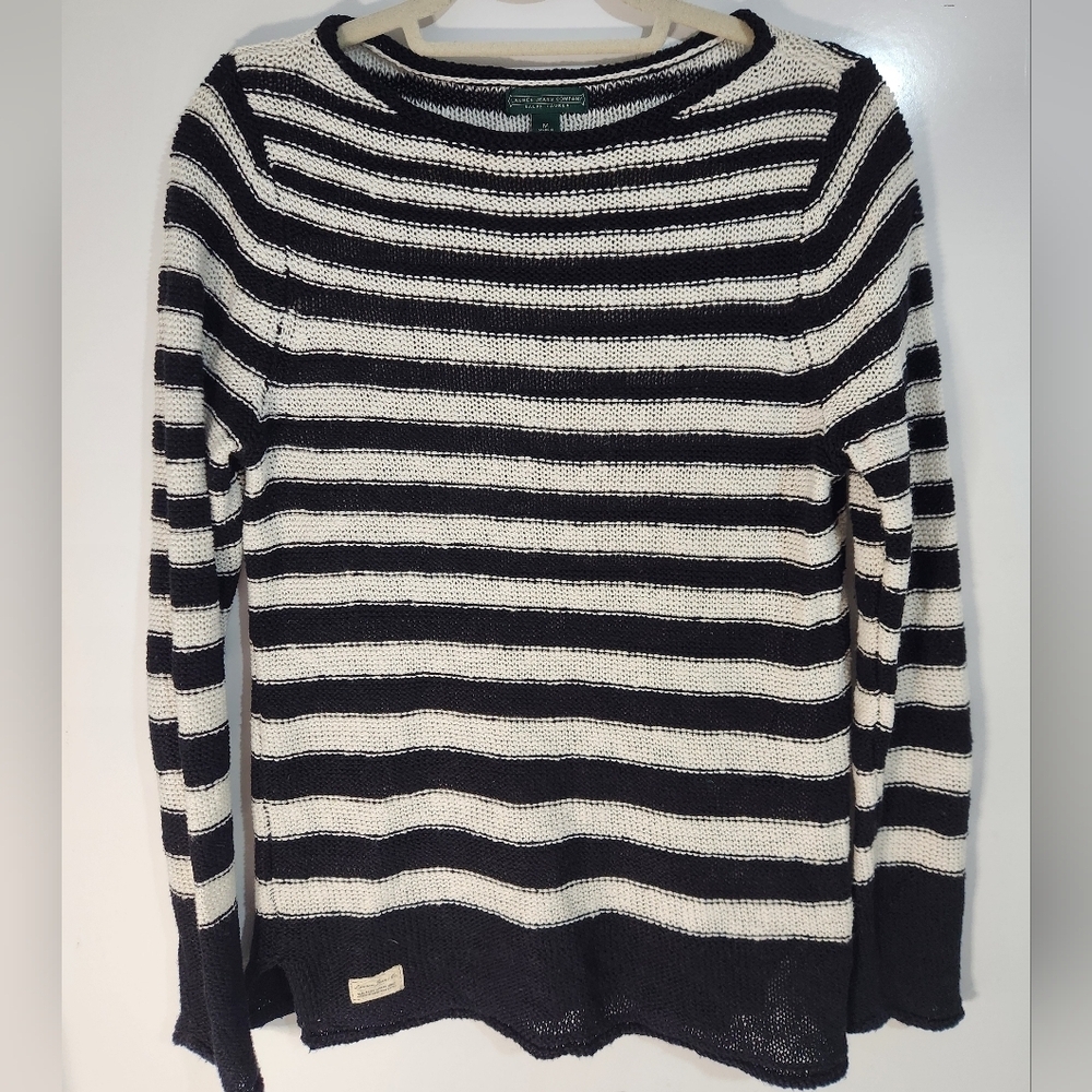 Ralph Lauren Womens Black and White Striped Knit Sweater, Size Med